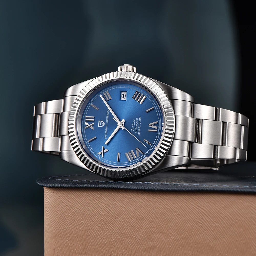 PAGANI DESIGN ساعة أوتوماتيكية عصرية ميكانيكية للرجال بمؤشر روماني زجاج الياقوت 200 متر مقاومة للماء ساعات من الفولاذ المقاوم للصدأ