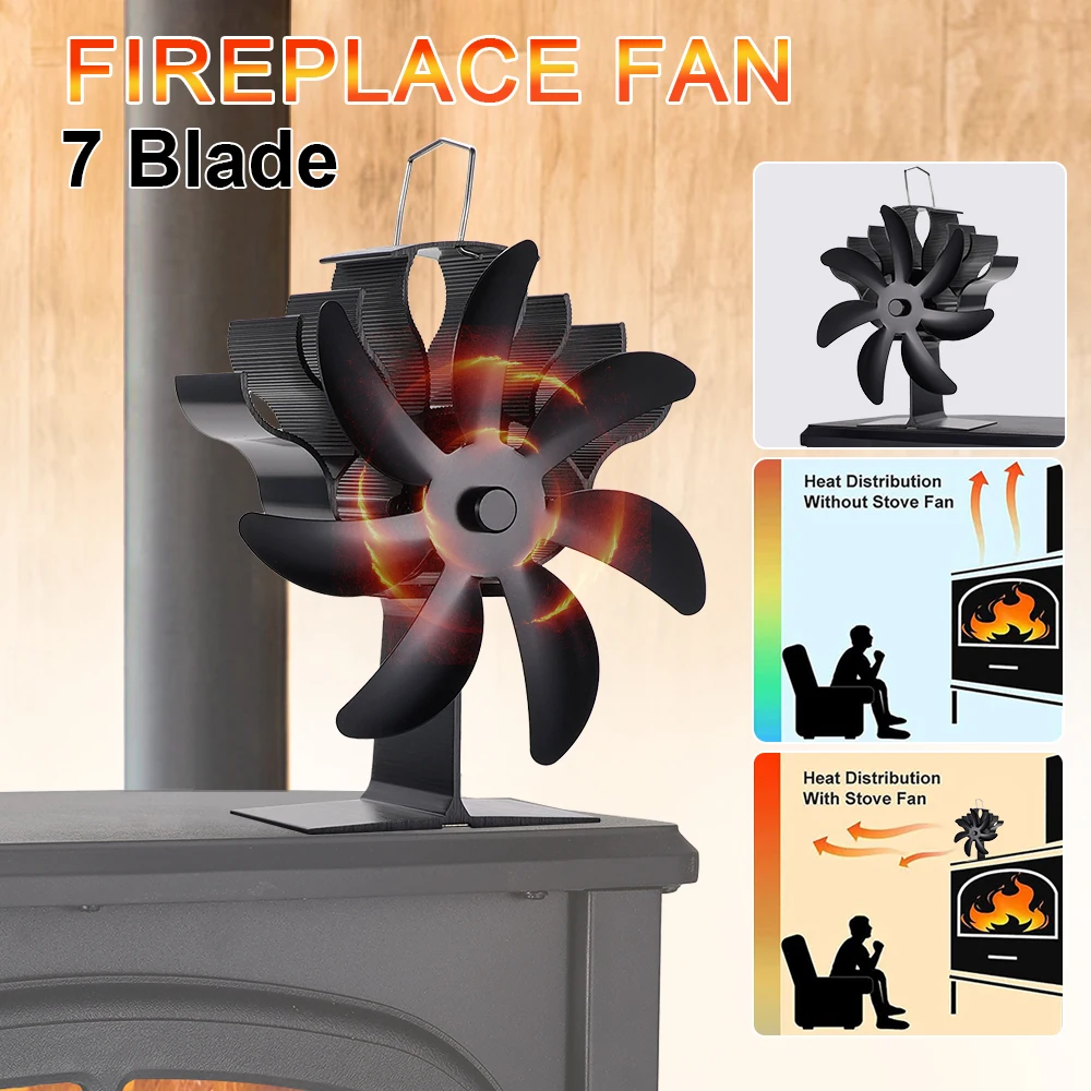 Heat Powered 7 Blades Stove Fan Log Wood Burner Fireplace Fan Energy Saving Eco-fan Home Winter Warm Efficient Heat Distribution