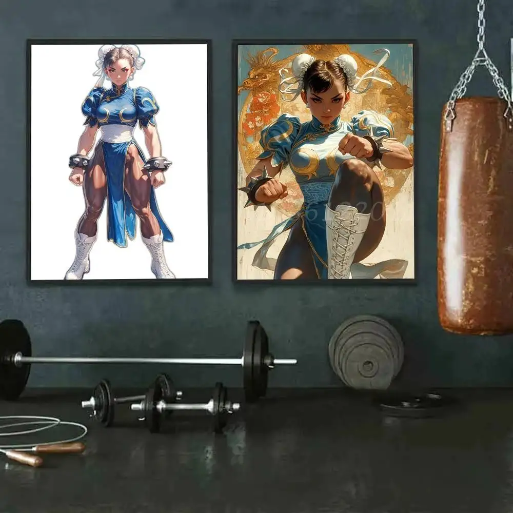 1PC Poster Chun-Li de Street Fighter Autoadesivo, Adesivo de Papel Artístico à Prova d'Água para Decoração de Parede de Cafeteria, Bar e Quarto