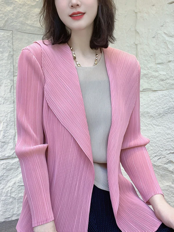 New style cardigan solid color fashionable women's coat long sleeved buttonless pleated cardigan  harajuku  ropa mujer