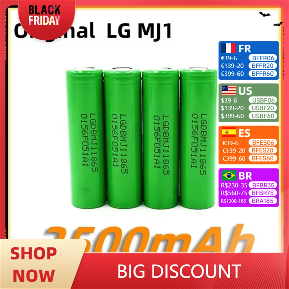 New 18650 lithium battery 3500mAh 3.7v 25A INR18650 MJ1 high power power tool battery 18650 rechargeable battery+Charger