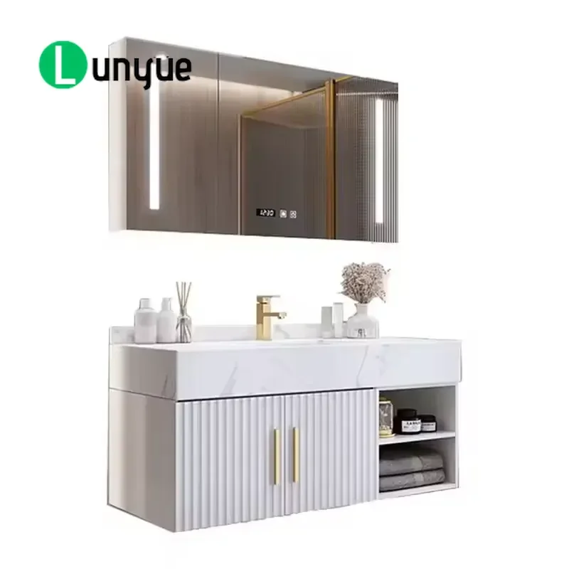Modern White Plywood Bathroom Vanity Top Wall Mounted Single Sink Eco Friendly Durable High Quality Furniture for Home Decor