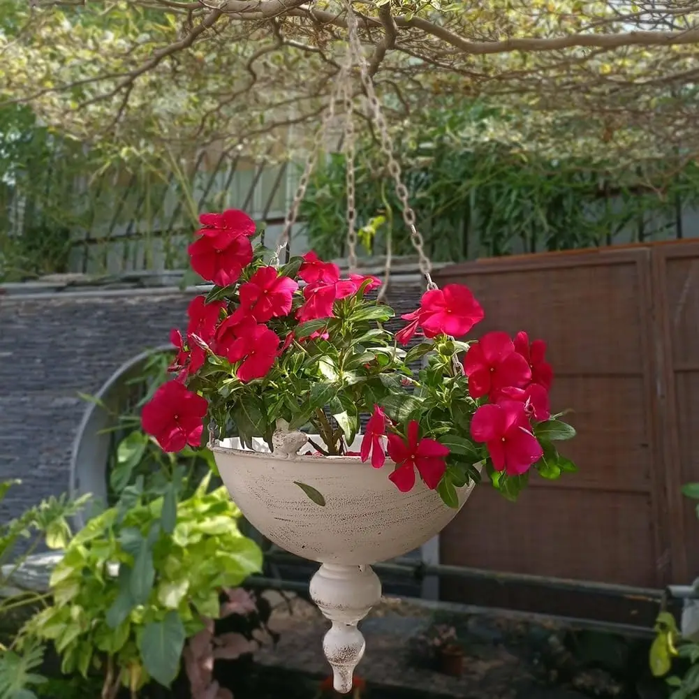 

Large Hanging Basket Flowerpot - Heavy-Duty Iron Planter with Chains, Indoor/Outdoor Hanging Plant pot for Hanging Plants