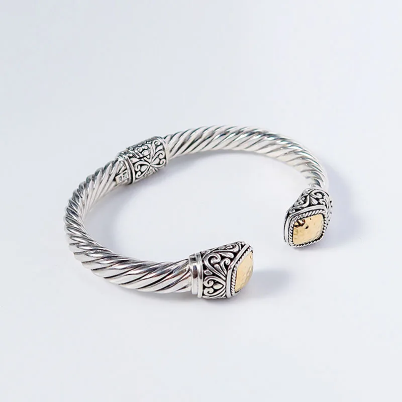 Vintage Fashion S925 Silver Color Texture Bracelet Hip Hop Punk Open bangles Banquet Jewelry Accessories Gift