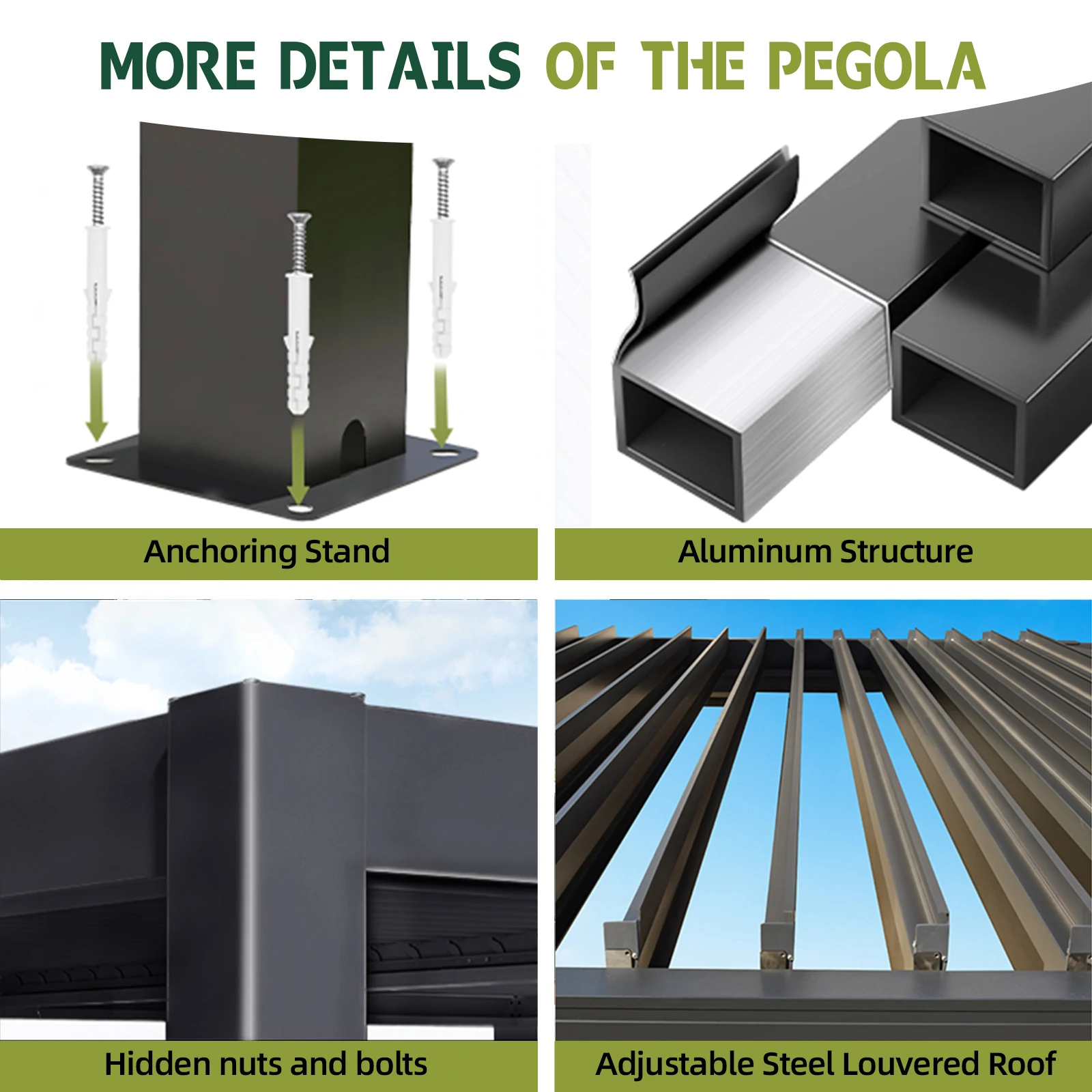 3x3 3x4 4x3 4x4 4x5 4x6 6x3 6x4 6x5 6x6m الحديثة في الهواء الطلق الألومنيوم هيكل كوة لحديقة الفناء الخلفي الفناء العريشة #4