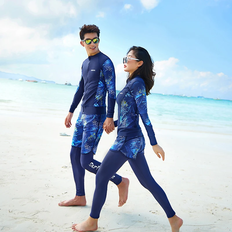 

2022 Long sleeve swimsuit rashguard Sun Protection Surfing Diving Suit Skinny Slim Quick Dry Women Beach Wear couple swimsuits