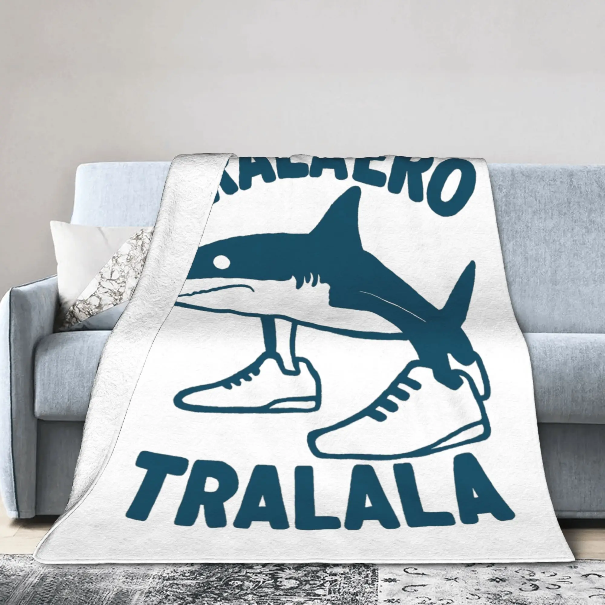 Shark In shoes Brain Rot  Tralaero Tralala  Fleece Throw Blanket Italian Brainrot  Blankets for Sofa Travel Soft Quilt