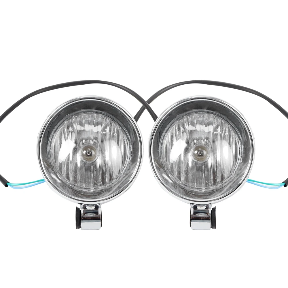2Pcs Chrome Universal Motorcycle Front Headlight Fog Light Lamp Spotlight for Motorcycles Assemblie Lamp Fog Light Lamp