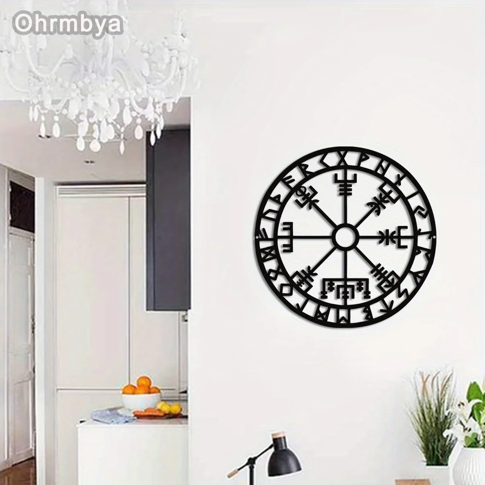 CIFBUY Iron Wall Art Viking Compass Metal Decor Durable Weatherproof Nordic Rune Boho Design For Home Office Indoor Outdoor