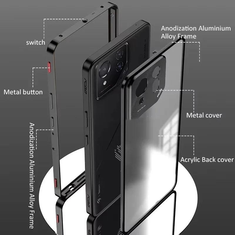 For Asus ROG Phone 9 Pro Case Metal Aluminium Magnet Shell Camera Protection Transparent Mobile Phone Cover For ROG Phone 8 Pro