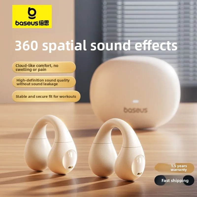 

BAUSES Bluetooth Headphones Wireless Bone Conduction Non-Invasive Open-Ear Clip Sport Running Long Battery Life AS01x