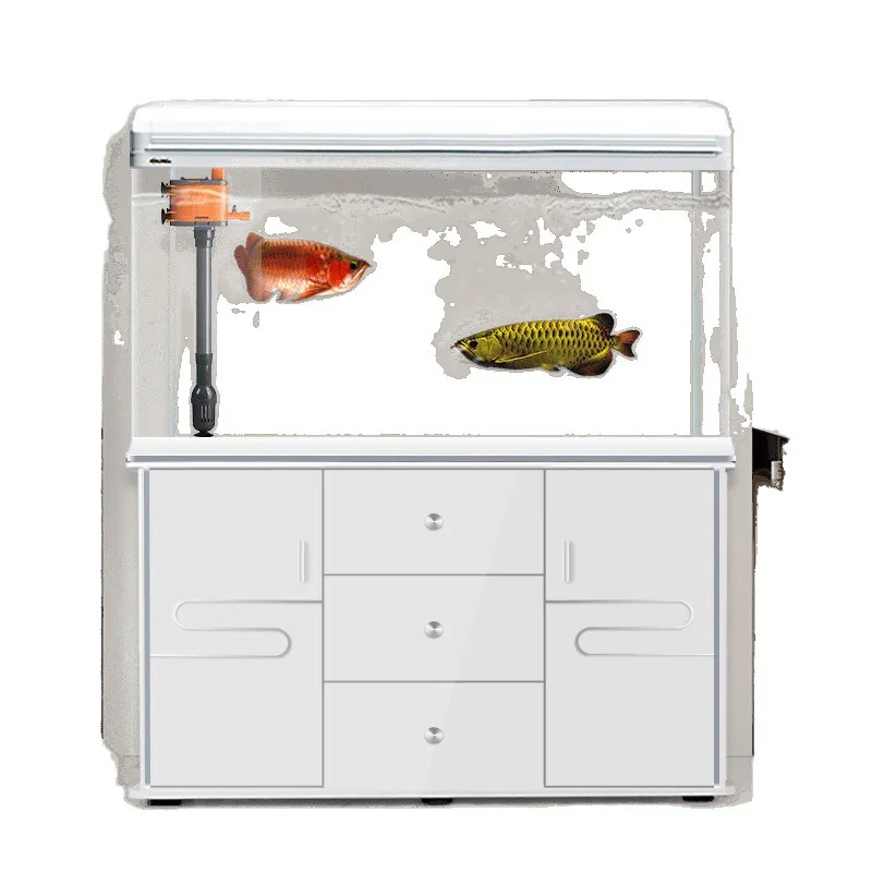 

Fish tank living room household silent aquarium medium and large glass landscaping with bottom cabinet gold