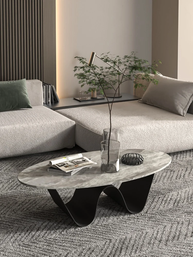 Coffee table living room home Italian light luxury stone table oval shaped living room