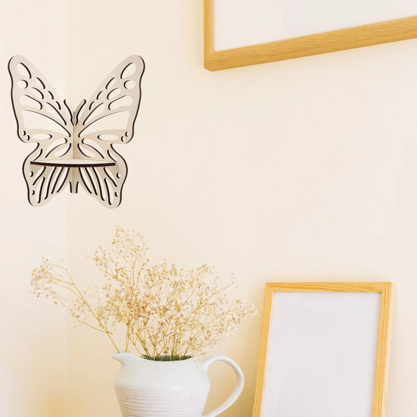 

Wooden Butterfly Corner Shelf Sturdy Wall Books Display Rack Decorative Floating Shelf Large Capacity Book Holder for Study Room