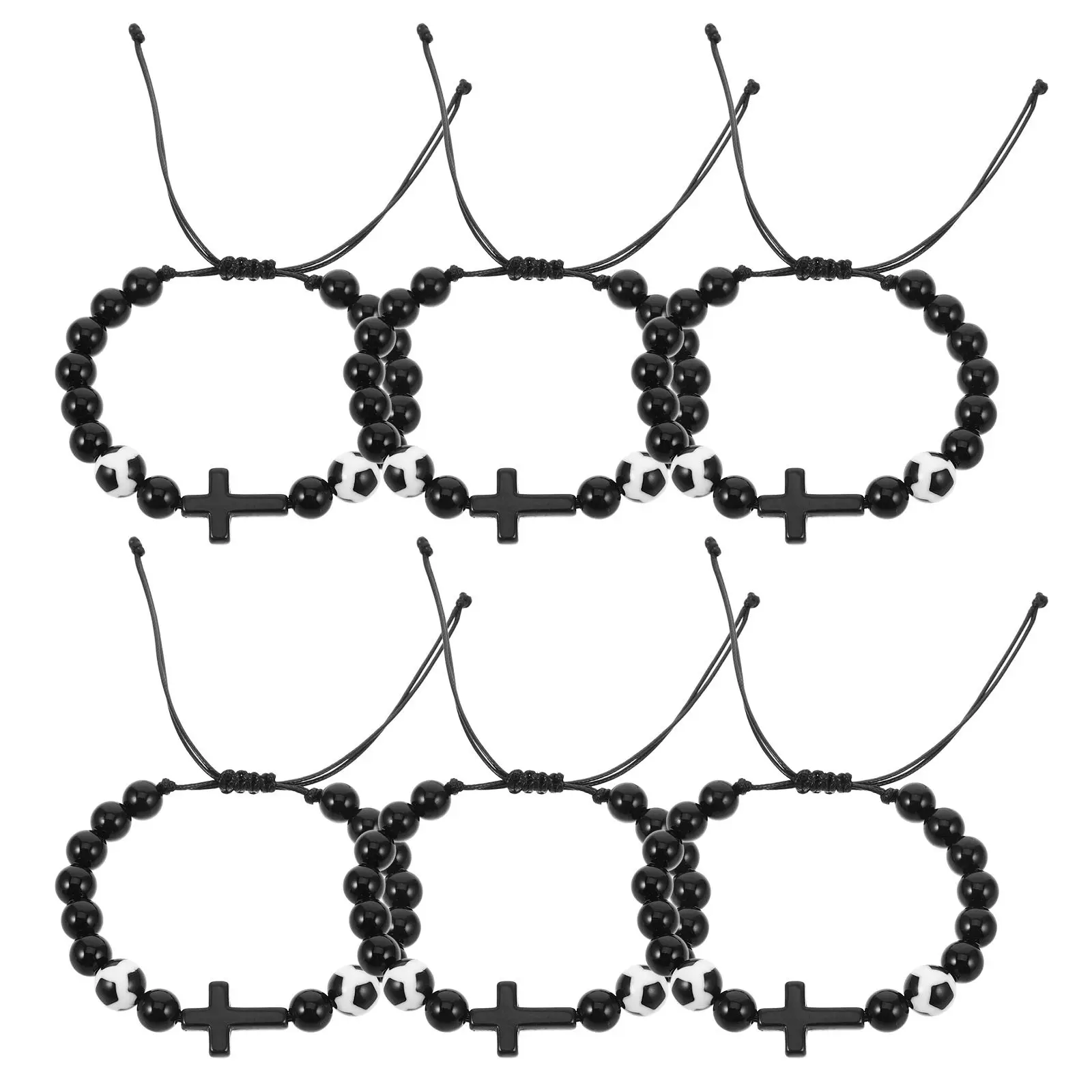 

6Pcs Soccer Ball Bracelet Adjustable Braided Cross Design Sports Fan Jewelry for Men Women Game Day Gift