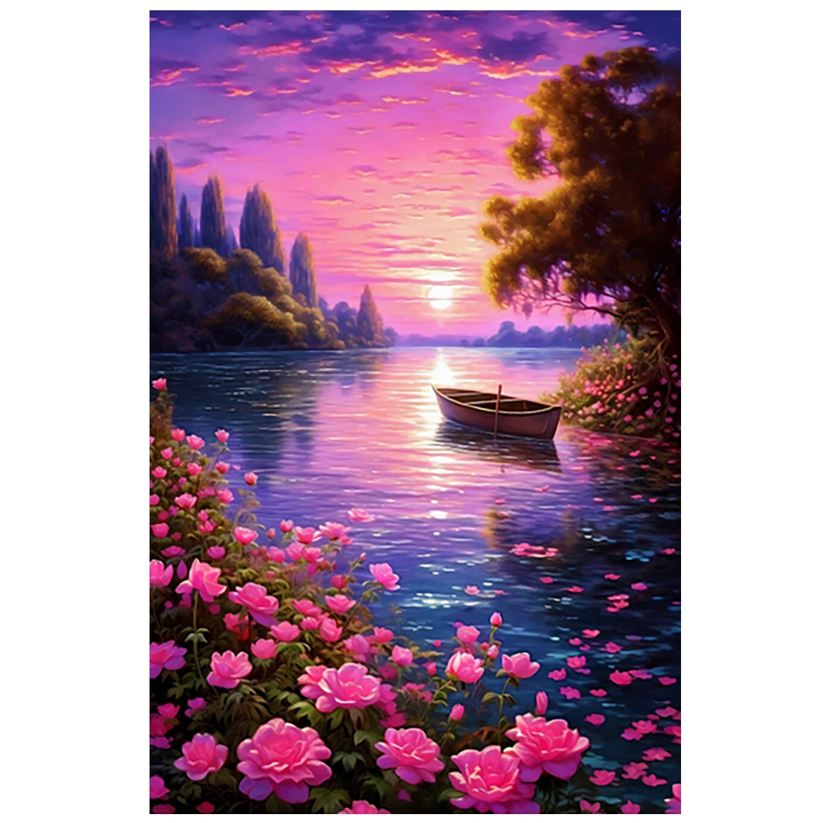 

Flower and Lakeside Boat Printed Cross Stitch DIY Set Living Room Decoration Hanging Painting New Crafts Handmade Embroidery Kit