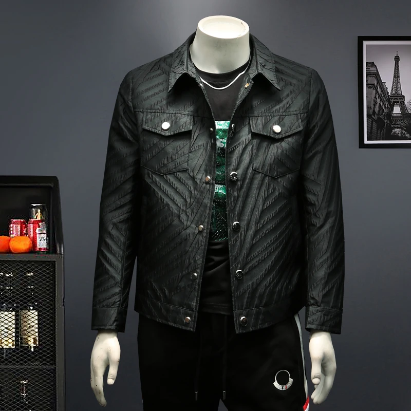 

Корейская модная универсальная молодежная мужская куртка с воротником, осенняя новинка, приталенная, с длинными рукавами, из полиэфирного волокна