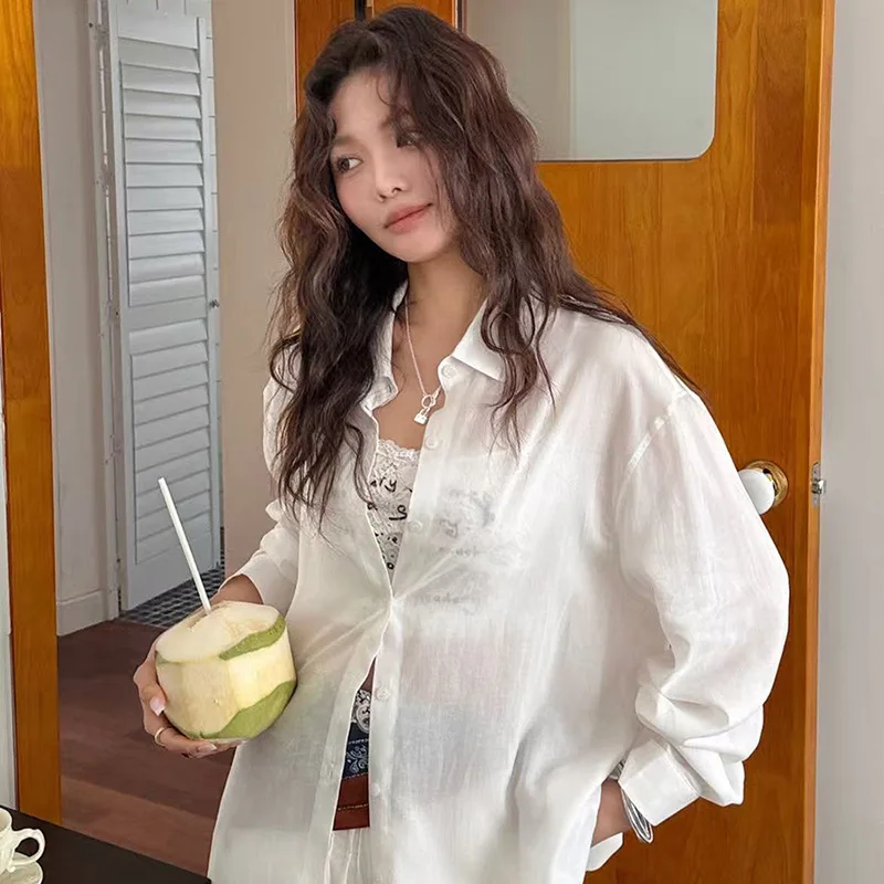 Linen Shirt Women's 2025 Spring and Summer New Drape Loose Cardigan Button Shirt