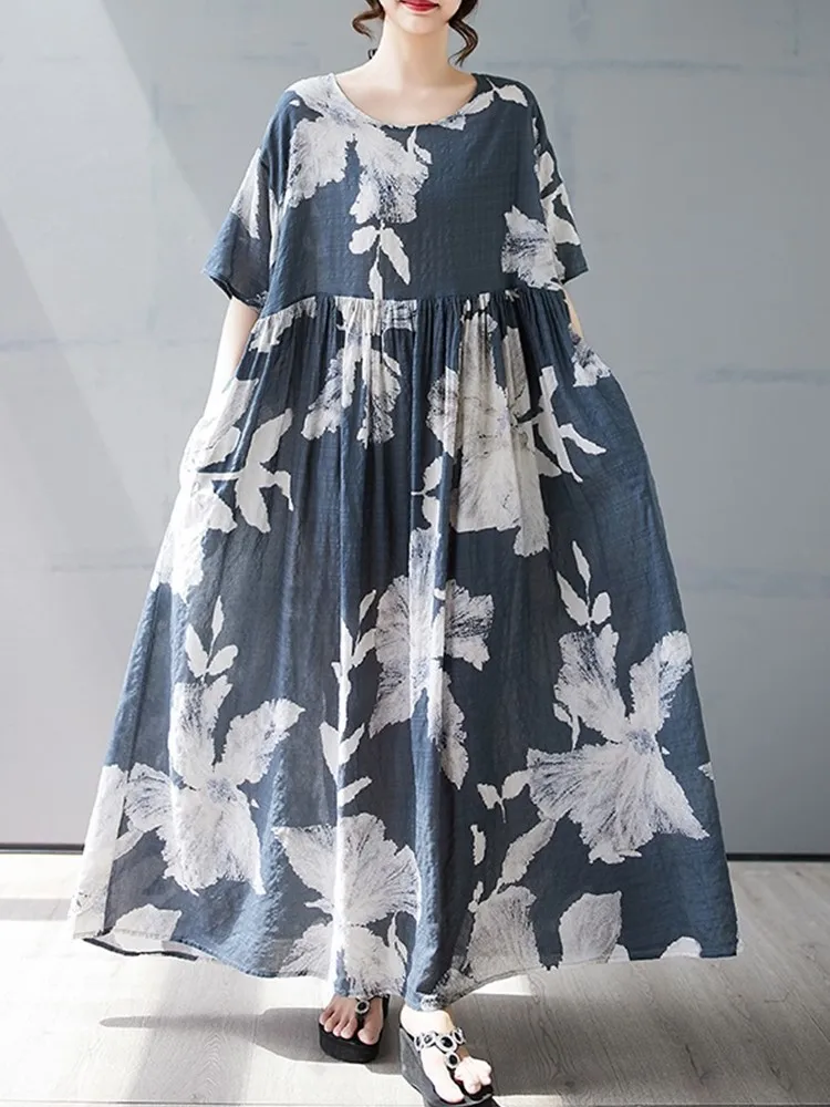 

Новое поступление: женское летнее платье оверсайз из хлопка с коротким рукавом, винтажным цветочным принтом, повседневное, свободного кроя, длинное, элегантное, 2026