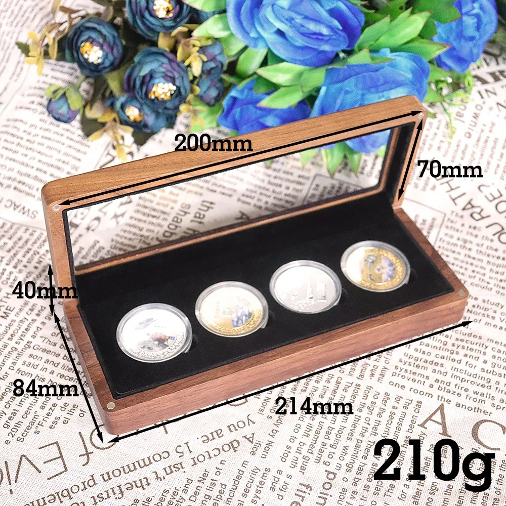 4 in One Black Walnut Wooden Coin Box Multi-coin Packaging Storage Gift Box Commemorative Coin Wooden Boxes