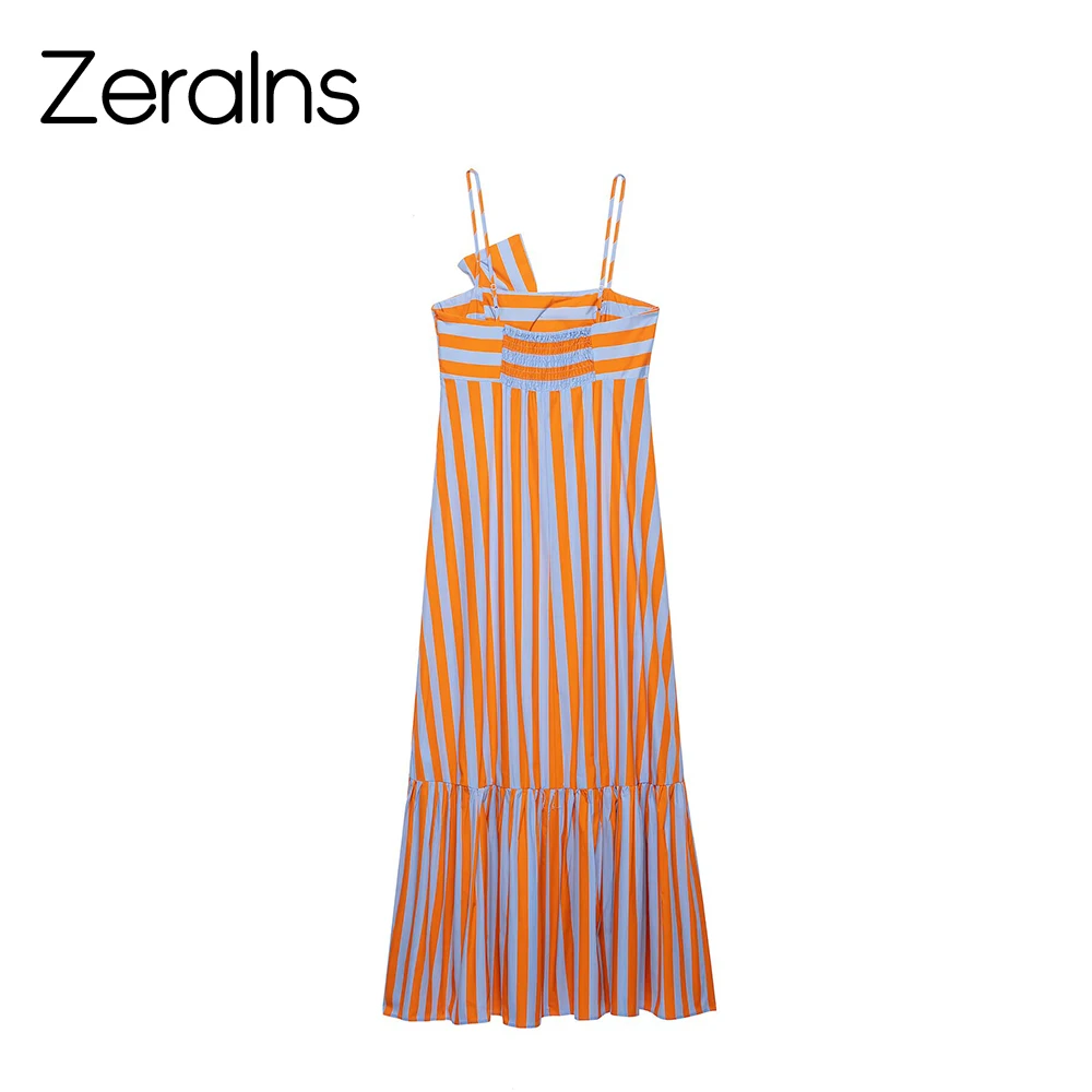 ZERAINS 2026 Herbstkollektion: Neues ärmelloses, gerades Damenkleid mit gestreiftem Trägerkleid im Lagenlook. – Detail 3