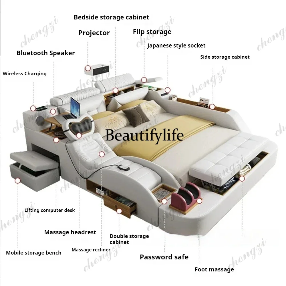 P182 P182 Modern MULTIFUNCTIONAL Tech SMART BED 2 People | FUTURISTIC FURNITURE | Ultimate Massage Tatami Genuine Leather Beds
