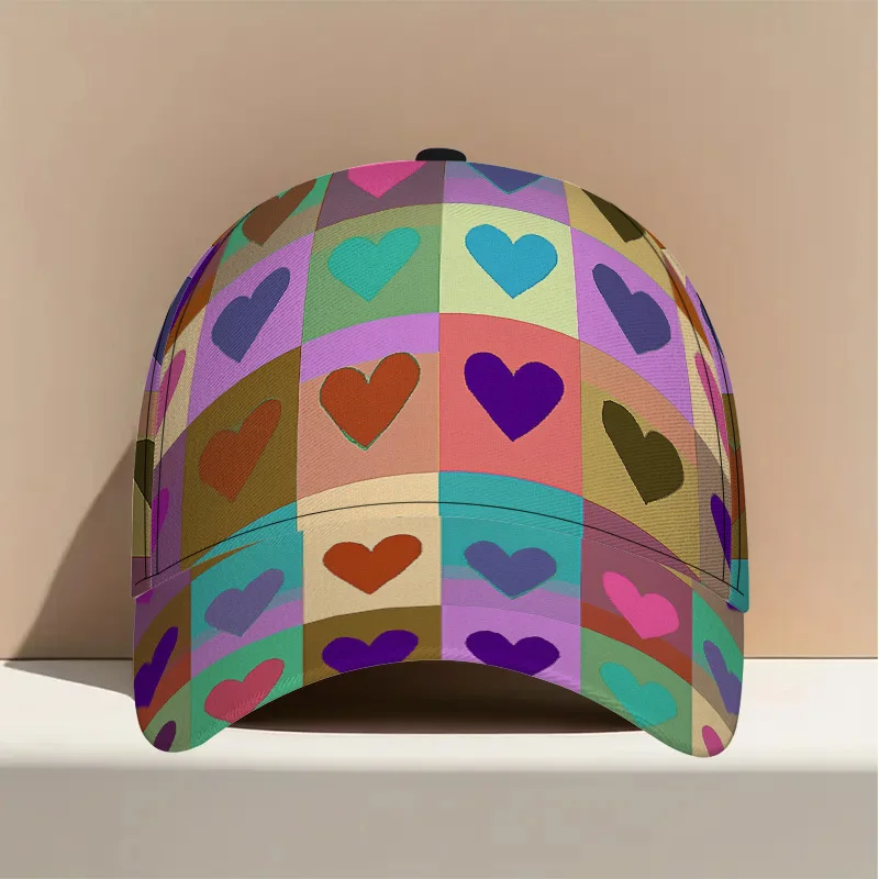 Heart Pattern Snapback Baseball Cap Lightweight Polyester Adjustable Duckbill Hat Suitable for Group Events Casual Wear Parties