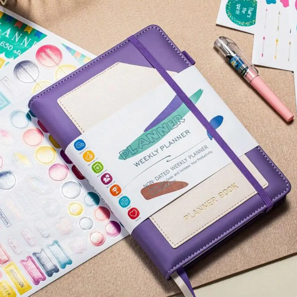Planejador de couro sintético com rastreador de hábitos, Vision Board, planejador de mapas mentais, páginas pontilhadas em grade por semana, 2024-2025