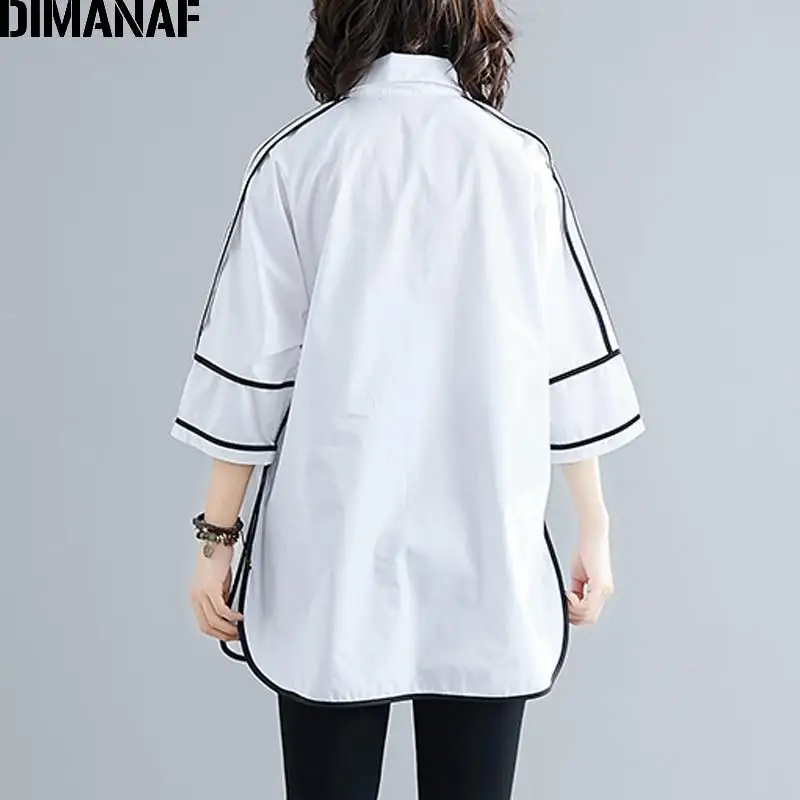 Dimanaf Plus Size Women Blouse Shirts Summer Office Lady Tops Tunic Big Size Cotton Loose Casual Spliced Female Clothes 2021 NEW