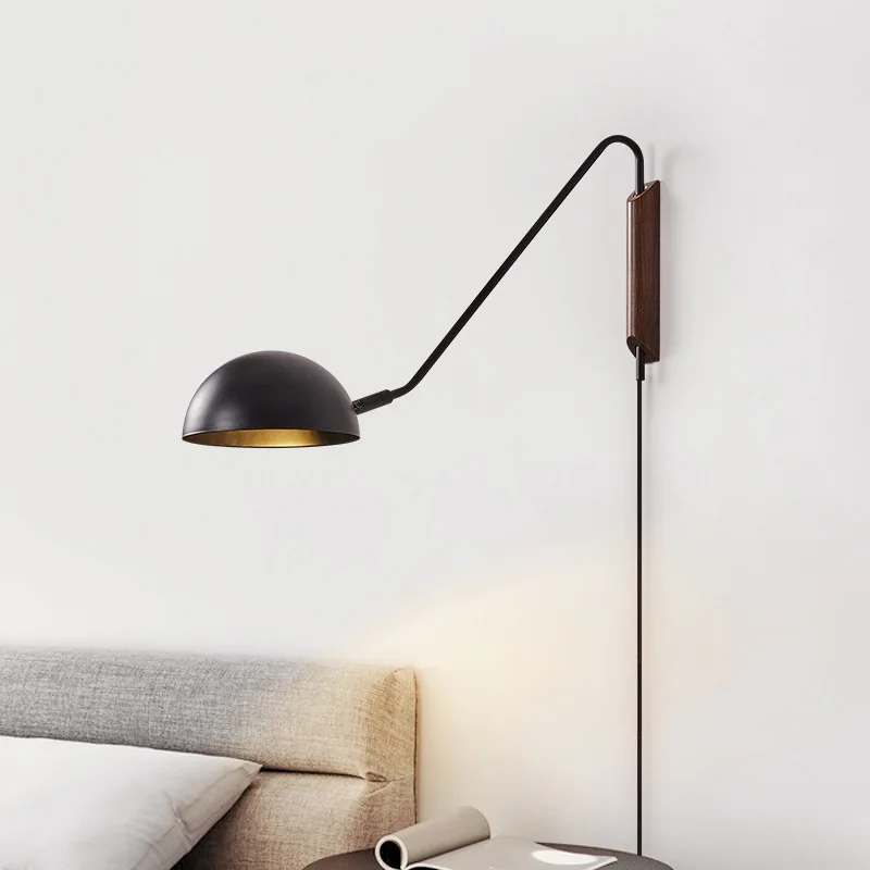 

Japanese Rotating Rocker Wall Lamp Nordic Metal Bracket Wall Lights E27 Minimalist Wood Living Room Bedroom Reading Rocker Lamp