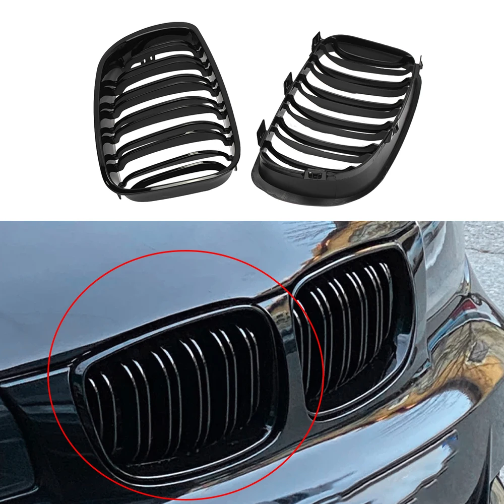 Rejilla delantera de riñón doble para BMW, accesorio de color negro con acabado brillante, doble listón, estilo de carreras, modelos serie 1: E81, E82, E87, E88, años 2007 a 2011, 125i, 128i y 135i