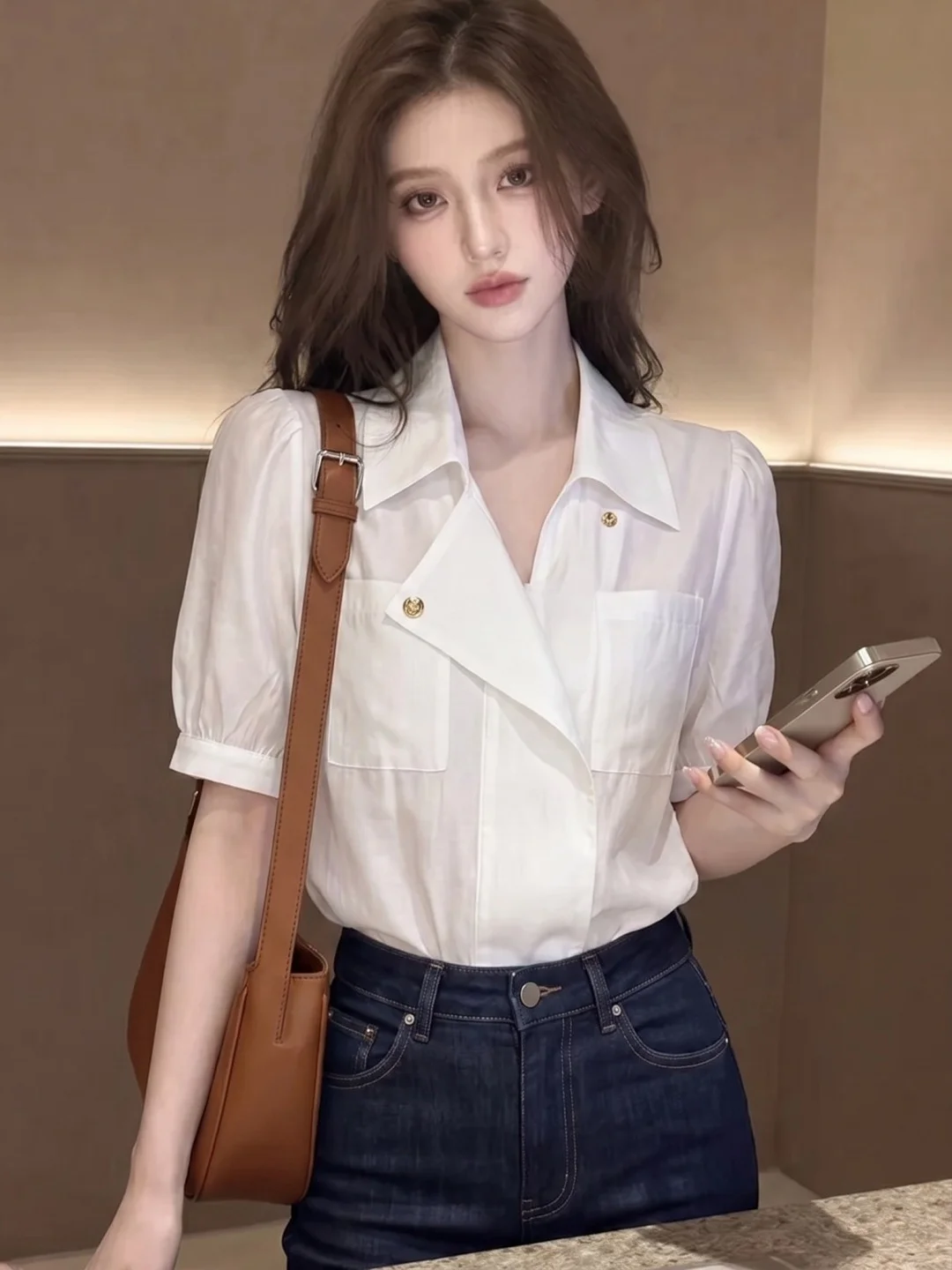 

Fashionable Commute Elegant Short Sleeve Shirt 2026 Summer New Design Versatile Simple Top Women's Korean Style Straight Cut
