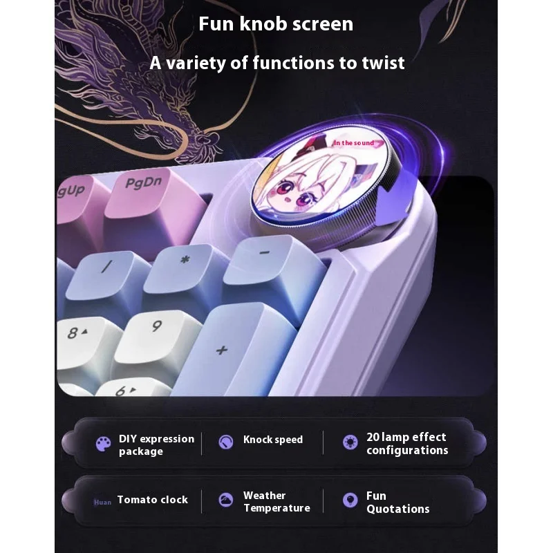 Betop Inspirado Knob Screen Teclado Mecânico, Hot Swappable PBT Keycap, RGB Light Gaming Keyboard, 3 Mode, 97-Key, Estrutura de junta