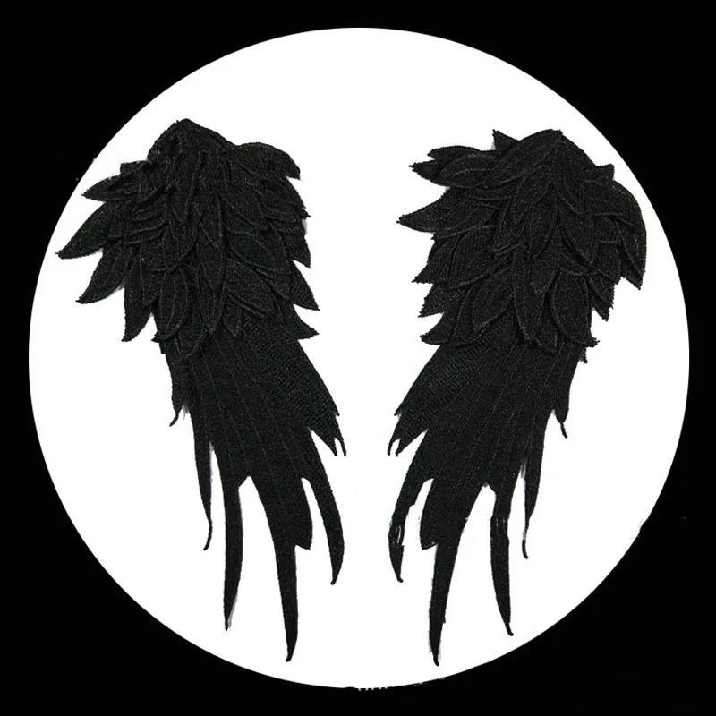 1Pair Lace Black White Angel Wings 3D Polyester Embroidery Patches Sewing Cosplay Accessories for Dress 2 Sizes Halloween Gift