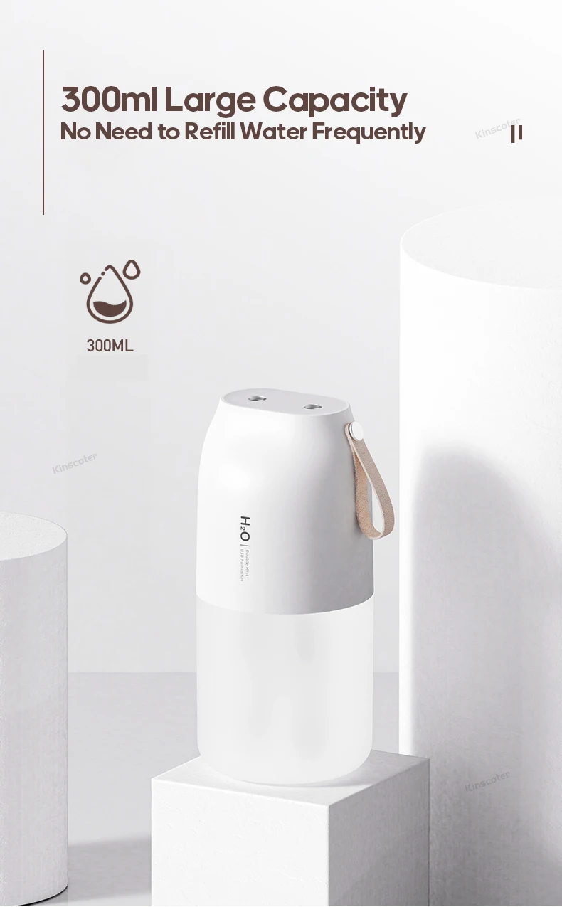 Cordless Rechargeable Air Humidifier 2000mAh Wireless Cool Mist Diffuser Car Home Ultrasonic Humidifier with Warm Nightlight
