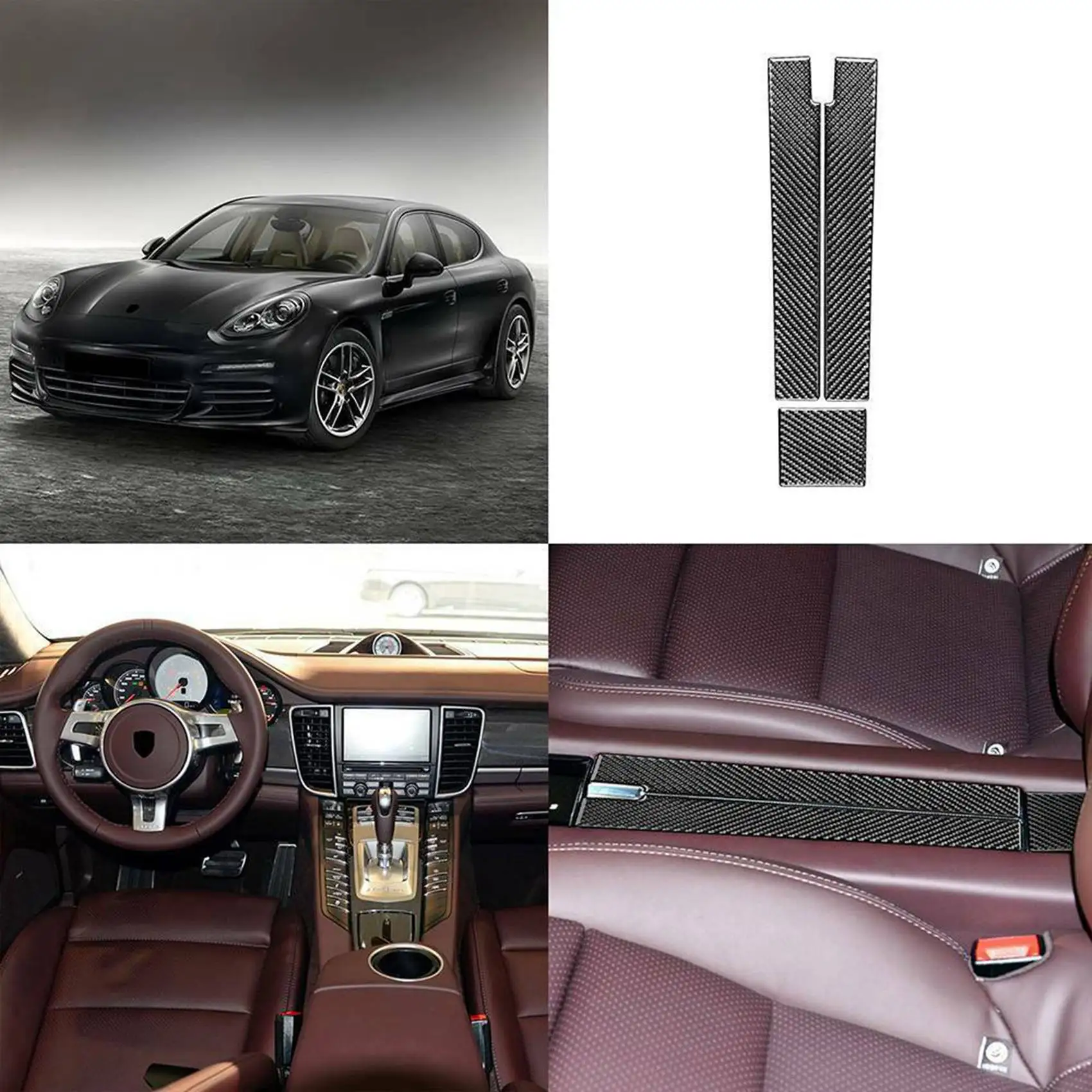 Car Rear Armrest Box Panel Decoration Cover Trim Sticker Decal for-Porsche Panamera 2010-2016 Carbon Fiber Interior Trim