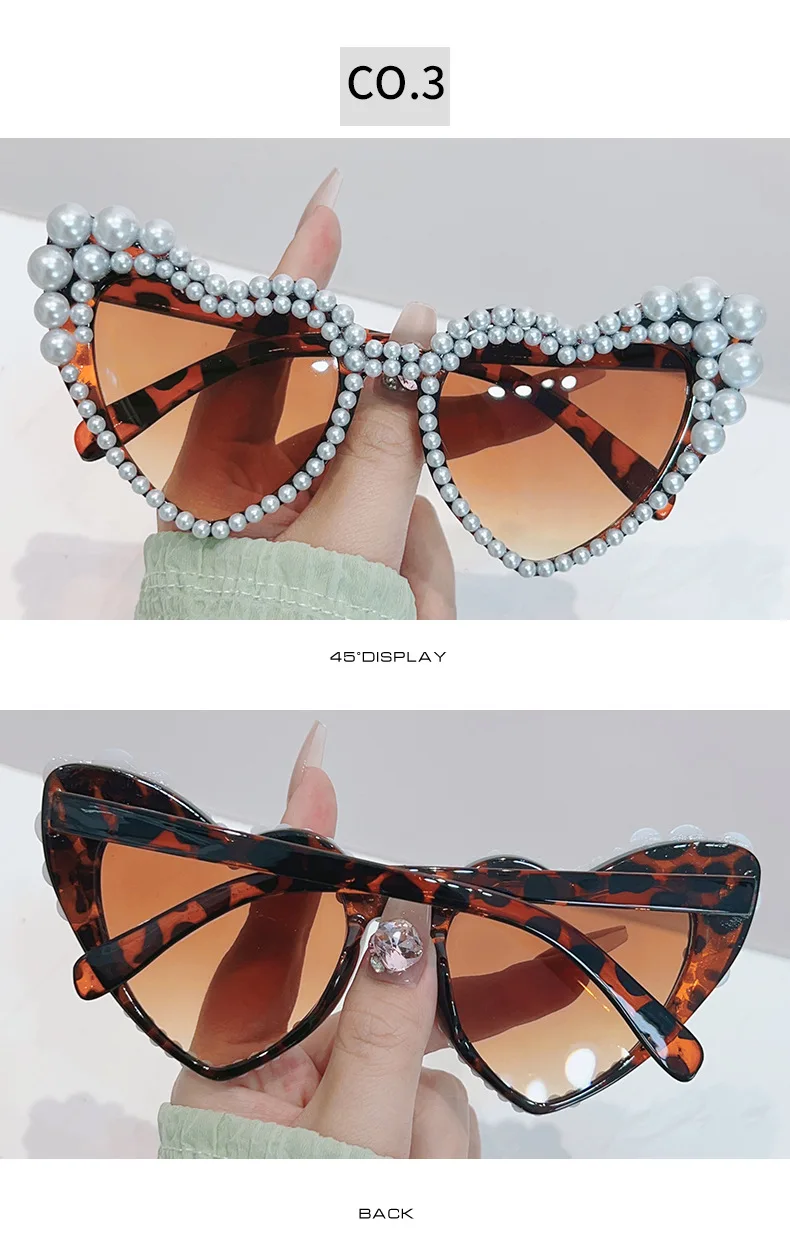 Luxus Perle Herz Sonnenbrille Frauen Schöne Party Hochzeit Damen UV400 Sonnenschutz Brautjungfer Bräute Gläser – Detail 8