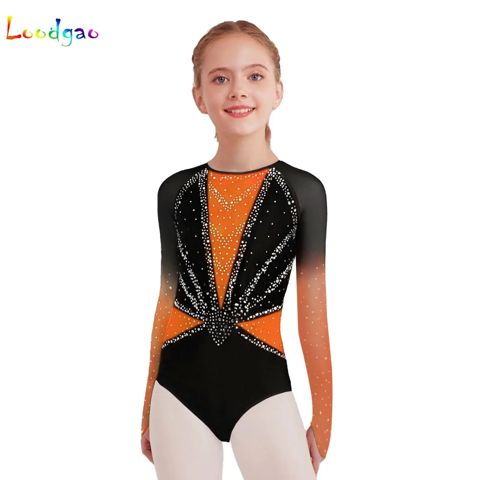 

Kids Girls Ballet Dance Figure Skating Performance Costume Jumpsuit Bodysuit Rhinestones Acrobatics Rhythmic Gymnastics Leotard