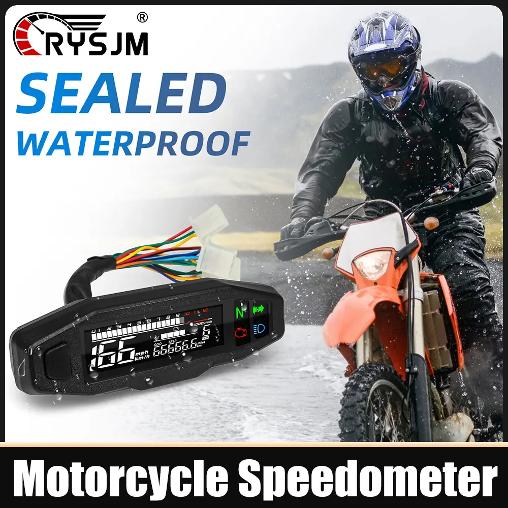 Universal Digital Motorcycle Speedometer ODO Motor Tachometer Instrument 12V Turn Signal Light Indicator Voltmeter Oil Gauge