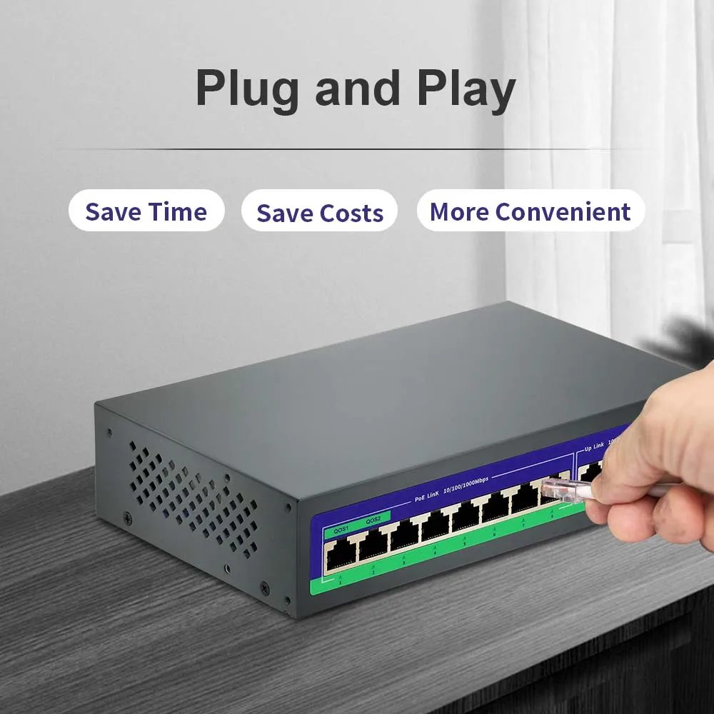 Hisource 8 16 24 Port Full Gigabit Network Switch 1000Mbps Active PoE Switch IEEE 802.3 af/at for IP Camera/CCTV Security