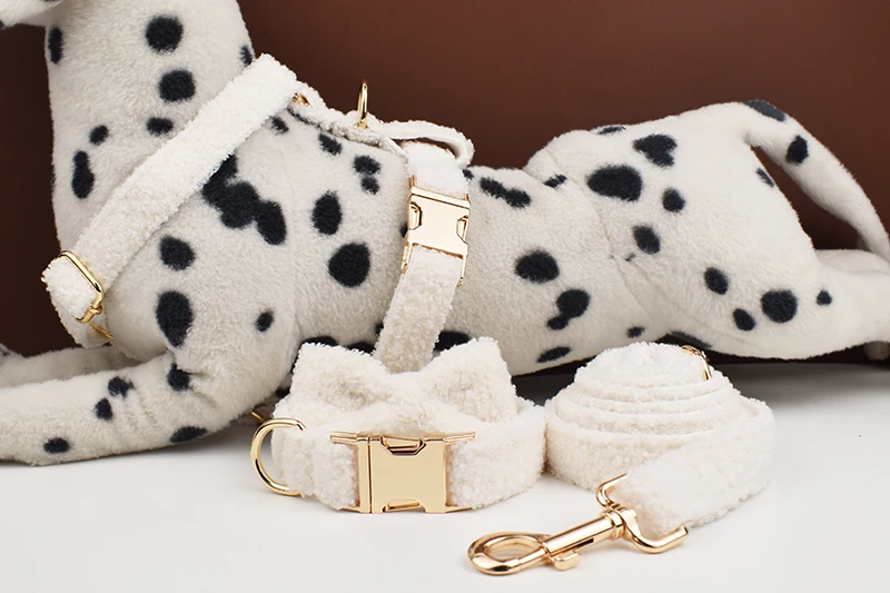 Teddy-Samt-Hundehalsband und Leinen-Set für kleine, mittelgroße und große Hunde, individuell graviertes Namensschild, Haustierzubehör, Hundeleine – Detail 12