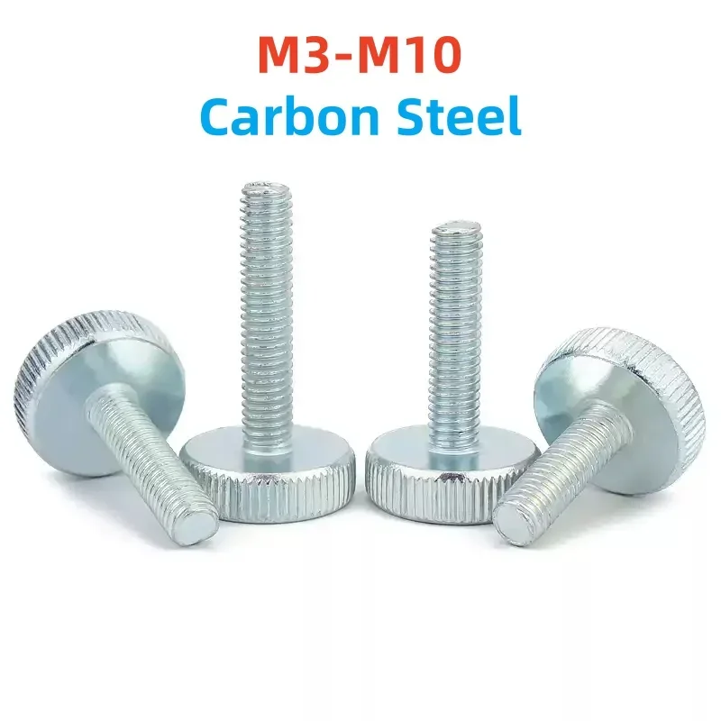 5/2/1pcs M3 M4 M5 M6 M8 M10 Carbon Steel Knurl Flat Head Hand Tighten Thumb Screw Bolt Length: 6-50 mm