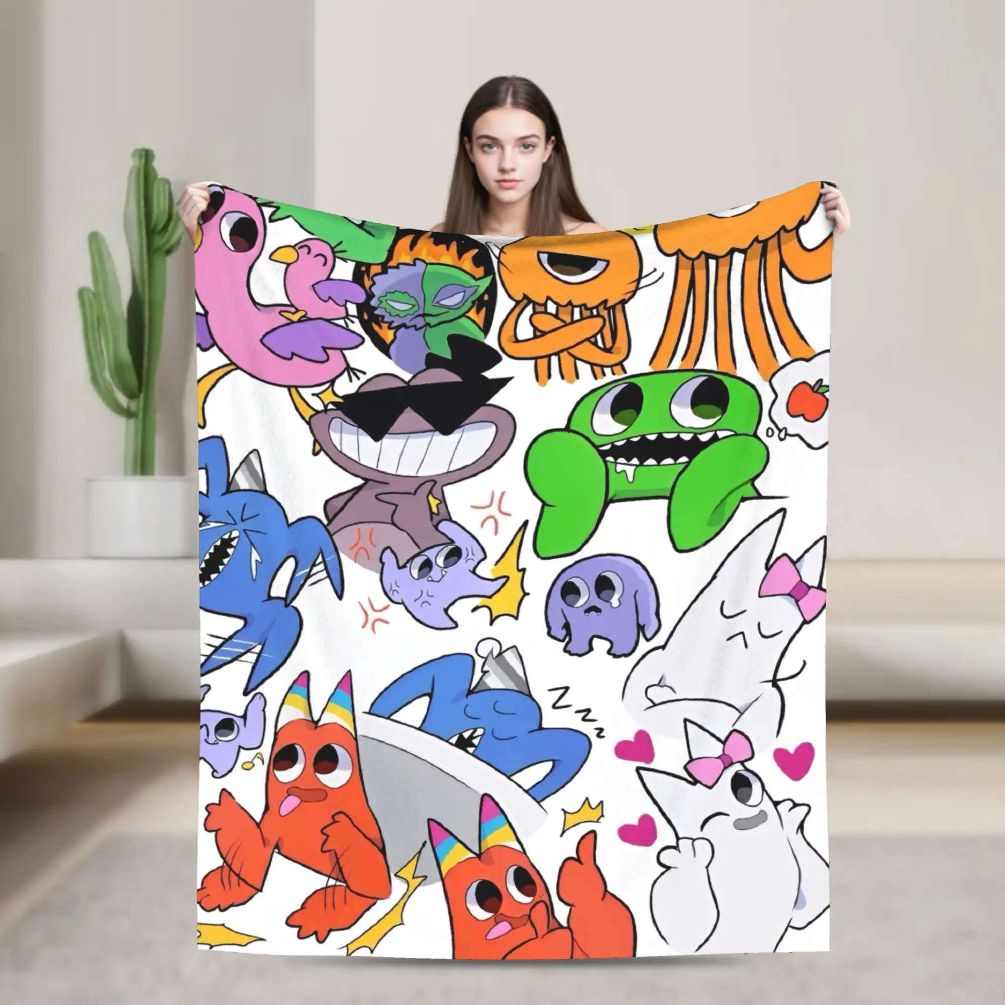 

Sprunki Game Cartoon Warm Blanket Camping Plush Bedding Throws Print Couch Chair Flannel Bedspread Sofa Bed Cover