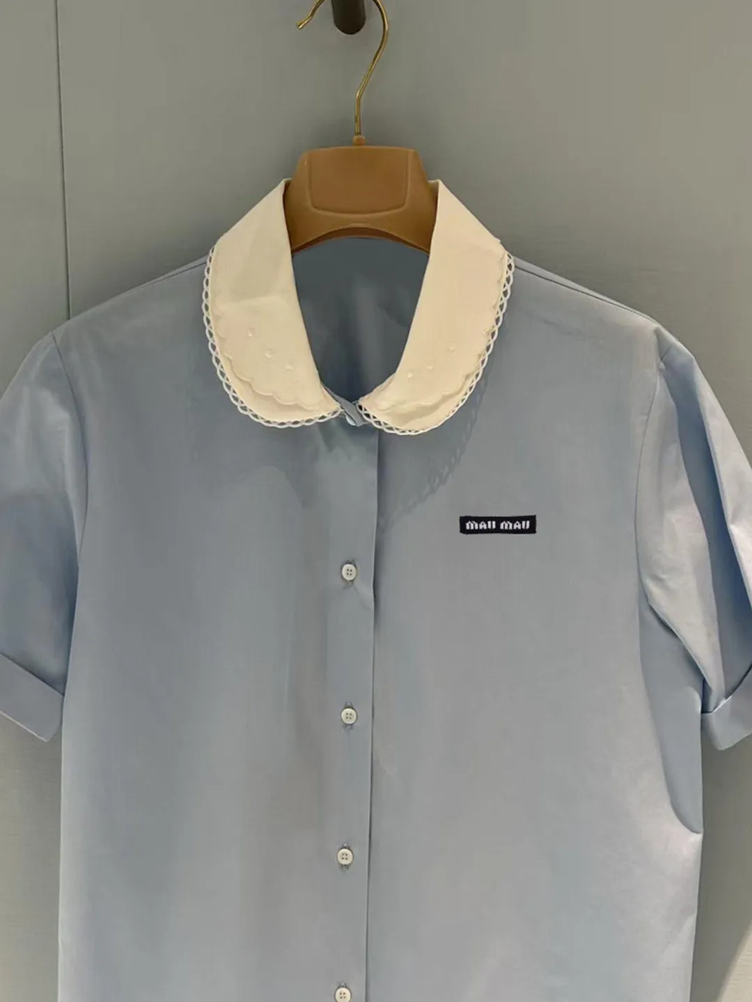 Casual Commute Style Loose Fit Short Sleeve Doll Collar Shirt for Women Anti-Wrinkle Color Match Korean Version Fashion Top