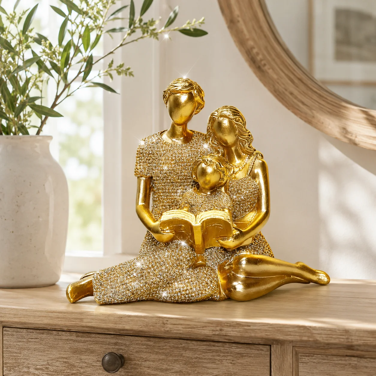 Gold Family Reading Resin Figu - Resin Art Table Top ulasan dan harga