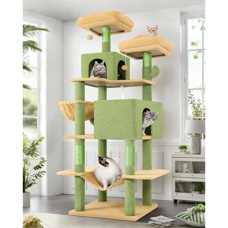 

Globlazer Cactus Cat Tree Tower 76-Inch Extra Tall Multi-Level Cat Furniture with Cozy Condos,Interactive Toys and Perches for L