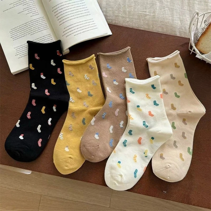 

1/5 Pairs Early Autumn Fashion Women's Hollow Mesh Breathable Girls Lace Stockings Summer White Socks Women's Medium Tube Socks