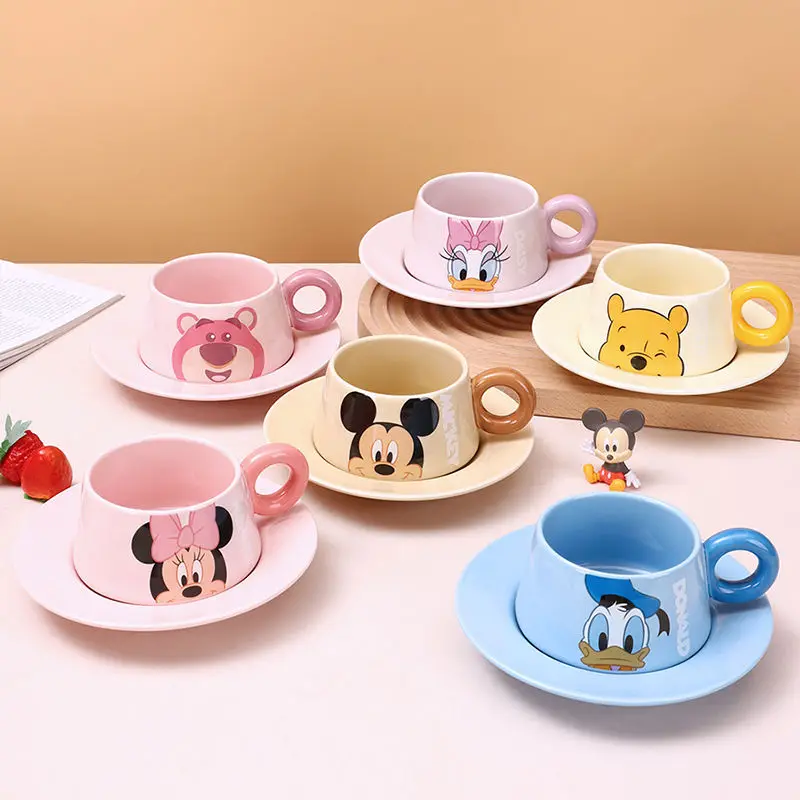 Disney animation Mickey Donald Duck ceramic coffee cup girls practical high-end cup home drinking cup and saucer set wholesale