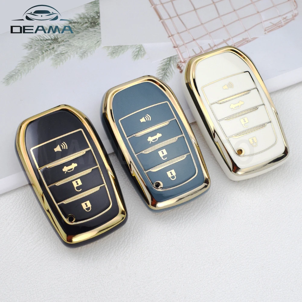 For Toyota Highlander Land Cruiser Riez 86 Hilux Innova Fortuner Rav4 Camry Prado Shell 4 Buttons TPU Car Key Cover Case