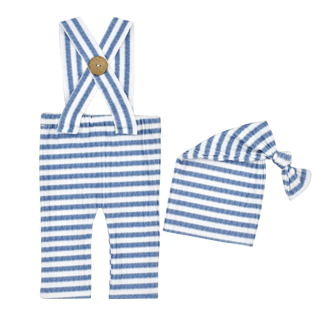 

Overalls Hat Set Newborn Photo Outfit Striped Design Long Tail Spandex Photoshoot Baby Props Costume Infant Studio Supplies